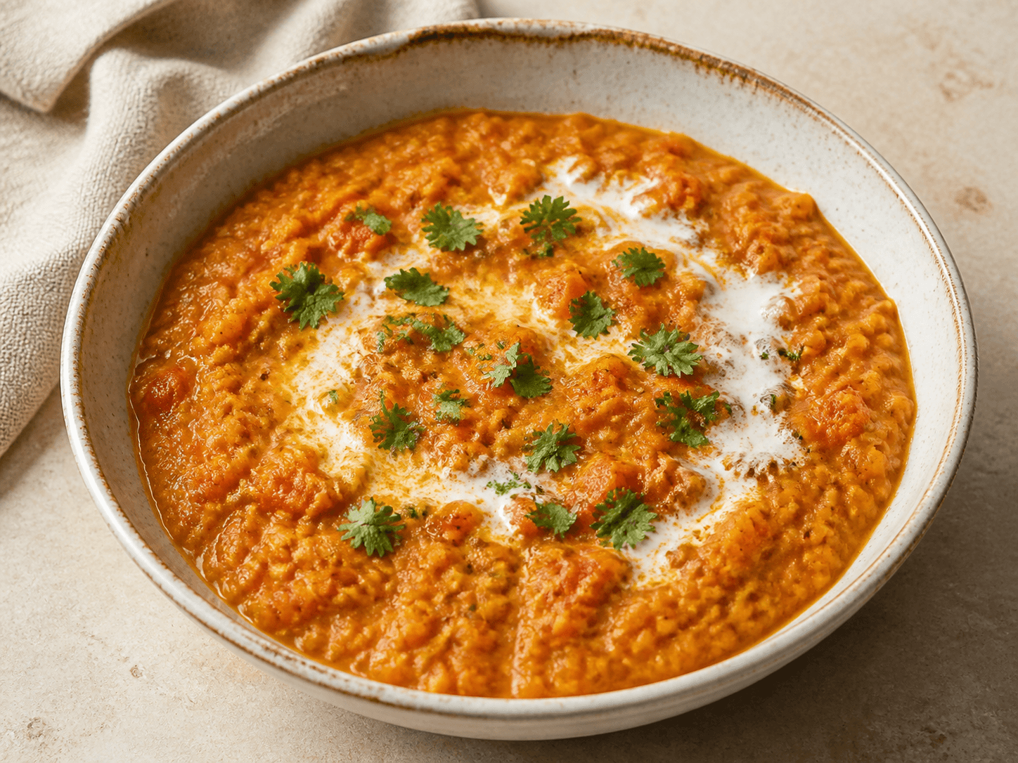 Dahl de lentilles corail au lait de coco, présentation du plat terminé